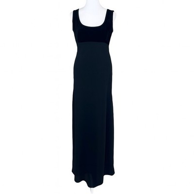 Alex Evenings Black Velvet Sleeveless Full Length Cocktail Evening Gown Dress