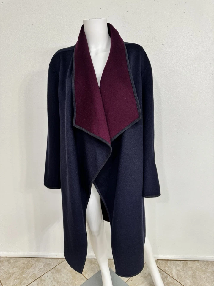 Abrigo Akris 100% Cachemira Doble Cara Berenjena Berenjena Reversible a Azul Talla 1 Foto 4 de 4