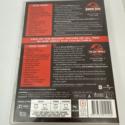 Jurassic Park + The Lost World - Ultimate Collector’s Pack DVD Region 4 - Picture 2 of 4