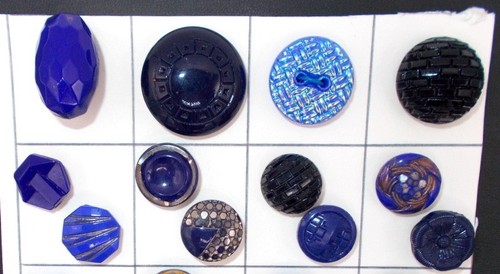 Vintage Czech Glass Buttons Collectors Card Blue Art Deco Paint Luster 28p - Picture 13 of 20