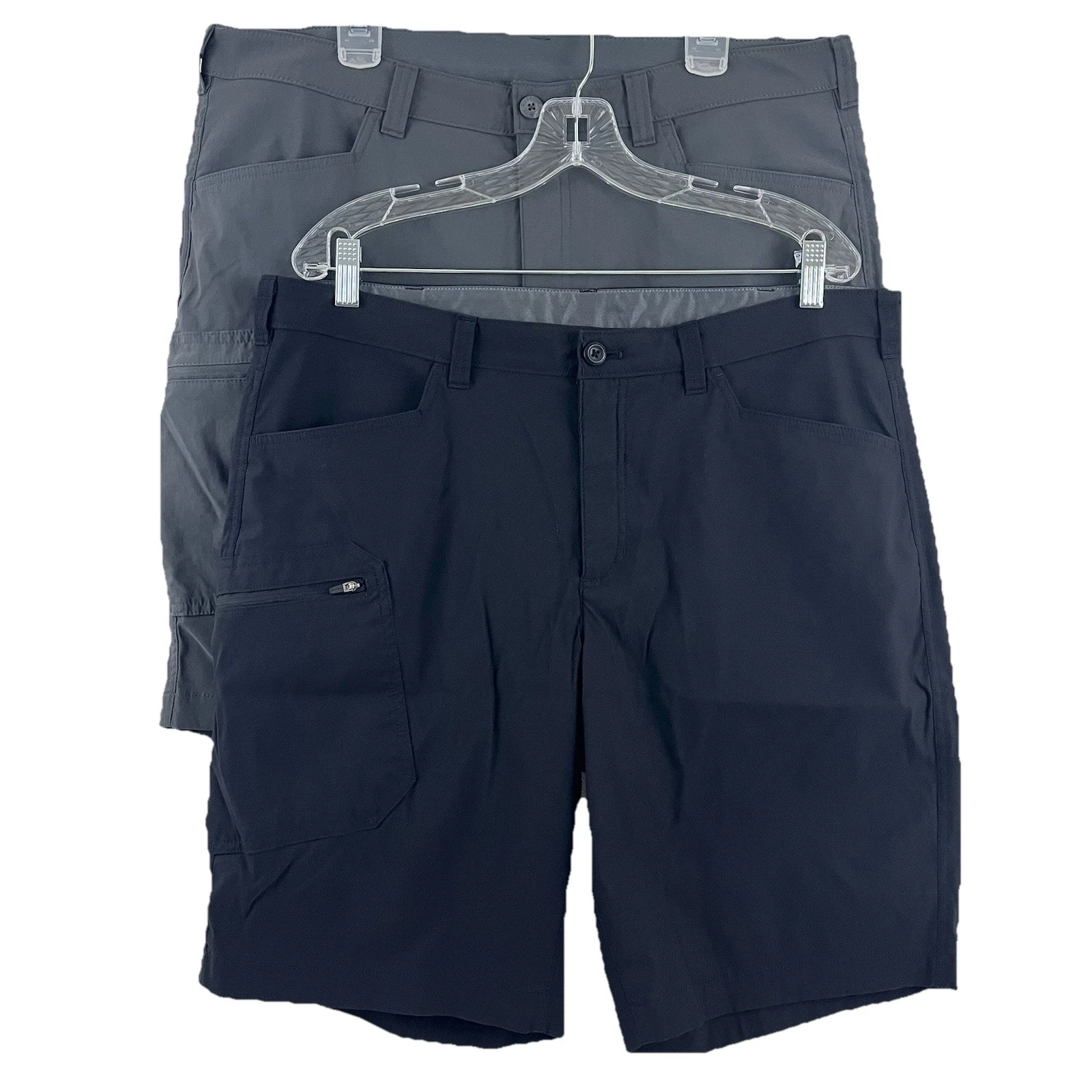 Eddie Bauer Ranier Cargo Shorts Mens 38 Gray Black Wicking DWR UPF 50+ Lot of 2