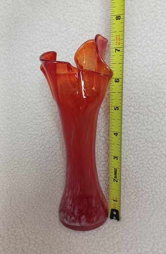 Vaso Vintage Arte Vetro Rosso Allungato Arancione Arruffato Bianco Sparsi MCM 7-1/4"๐ฅ - Foto 9 di 22