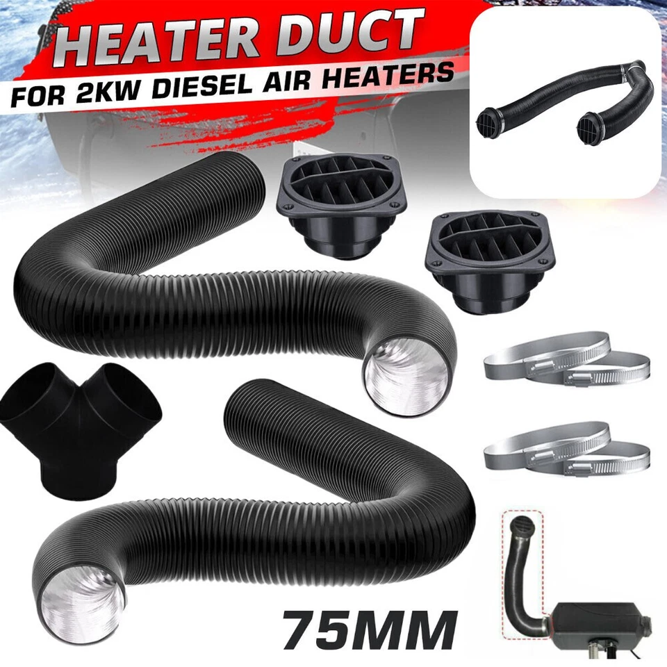 HOT 75mm Duct Pipe For Air Diesel Parking Ducting Pipe Hose W/Vent&Clips NEW - Image 3 of 4