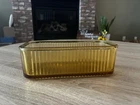 VINTAGE Federal Glass Ribbed AMBER Refrigerator Dish Rectangle NO Lid 8.5 x 4 x3