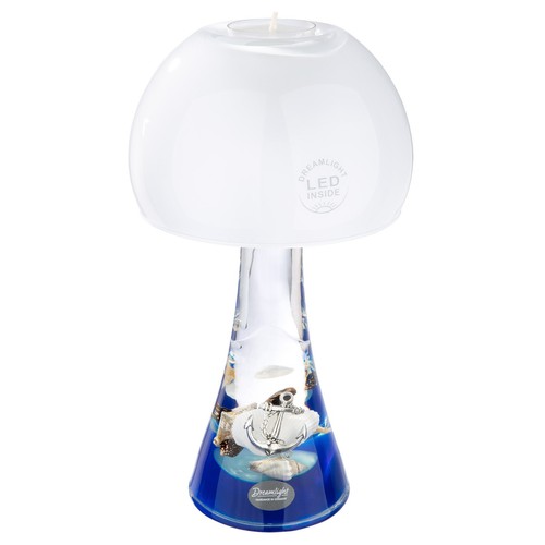Gilde Dreamlight Teelichtleuchter Lampe Salon "Ocean" Glas Handarbeit Blau Weiß - Bild 2 von 3