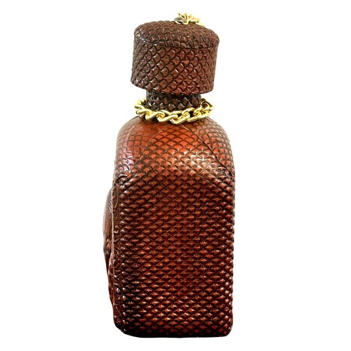 Tool Embossed Leather Wrapped Vintage Spirits Amber Bottle Decanter Cork Stopper - Picture 2 of 7