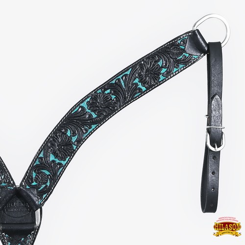 98BH Western Horse Headstall & Breast Collar Tack American Leather Black - Picture 7 of 8