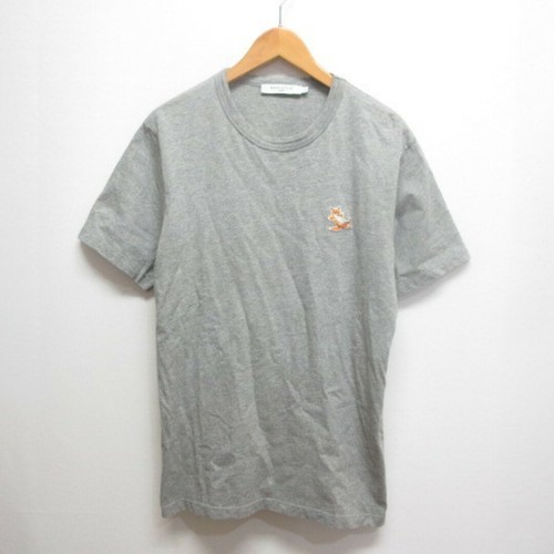 Maison Kitsune Chillax Fox Patch Classic Tee Short Sleeve M Heather Gray Used c9