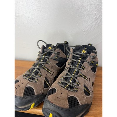 Merrell Mens Hiking Shoes Boulder Empire Yellow Suede Mesh Trail J09980 Size 10