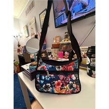 Floral Crossbody Shoulder Bag - Black Multicolor