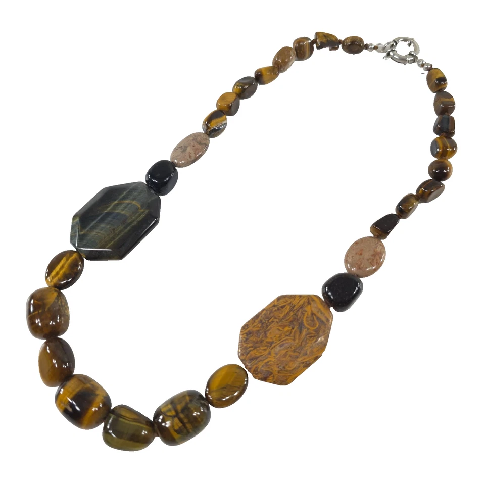 COLLAR OJO DE TIGRE PIEDRAS PRECIOSAS NATURALES 21 en 102 gr COLLAR MARRÓN MODA EN MUY BUENA CONDICIÓN Foto 2 de 4