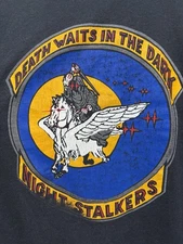 Army Vintage Shirt Night Stalkers Death Waits Dark Black 160th Airborne SOAR