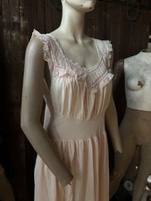Vintage 50s Slip Dress Nude Pink Nightgown Ruffled Lace Waist band