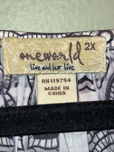 One World Shirt Damen Small Weiß Schwarz Western Boho Strass Kurzarm 2X - Bild 4 von 9