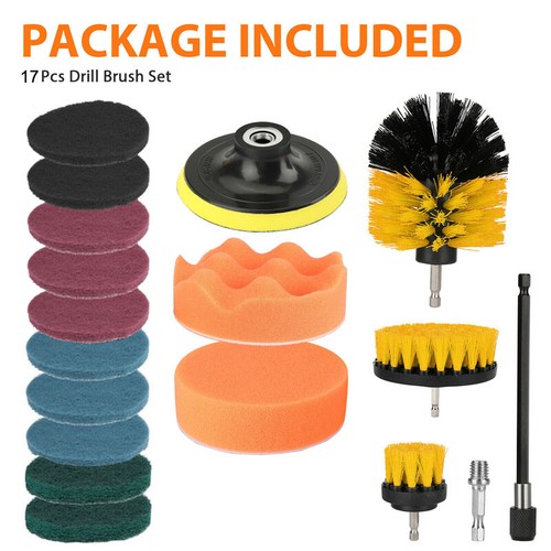 17x Car Drill Brush Wash Auto Detailing Cleaning Engine Wheel 10 Scouring Pads - Picture 9 of 9