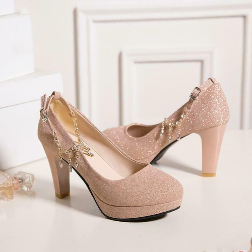 Süße Damenschuhe Strass klobiger Absatz Glitzer Pailletten Hochzeit Party - Bild 1 von 15