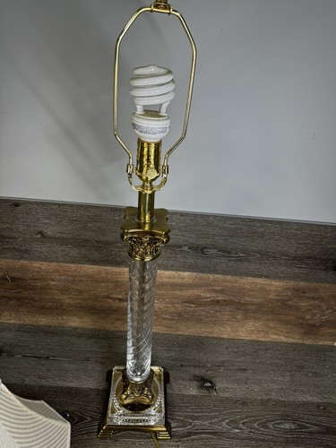 Vintage Brass And Crystal Corinthian Column Table Lamp With Shade 34.5” Tall - Picture 15 of 18