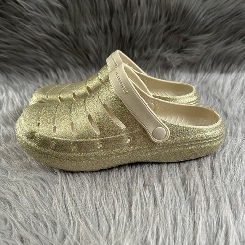 Rugged Shark Clogs Big Girls Size 5 Sparkly Gold Slip On Shoes Water Sandals - Picture 7 of 8