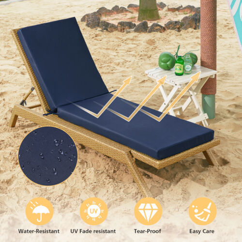 72" Outdoor Chaise Lounge Chair Cushion Pad 3" Thick Patio Seat Chair Mat Garden - Picture 4 of 14