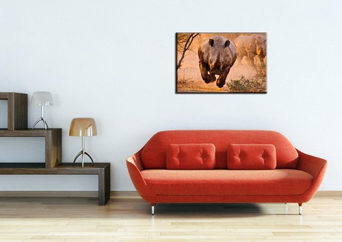 Fun Gift Home Art Wall Decor Africa Rhino Oil Painting Picture Printed On Canvas - Picture 5 of 6
