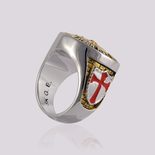 Knight Templar Masonic Ring 18k Gold Pld Red Cross Silver Handcrafted UNIQABLE - Picture 8 of 12