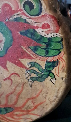 Antique Hand-Crafted Ceremonial 2-Sided Chinese Drum Dragon / Phoenix Handmade - Picture 5 of 21