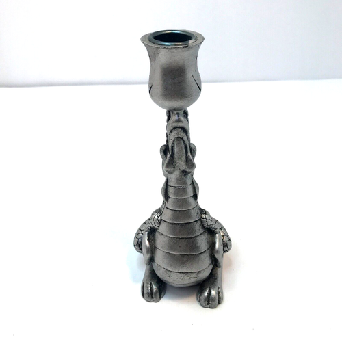 Fire Breathing Dragon Silver Tone Candlestick Holder Single Decorative - Picture 5 of 15