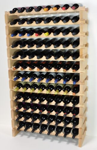 Estante de vino modular apilable 32-96 botellas capacidad estanterías de vino de madera de haya sólida 8X - Imagen 20 de 21