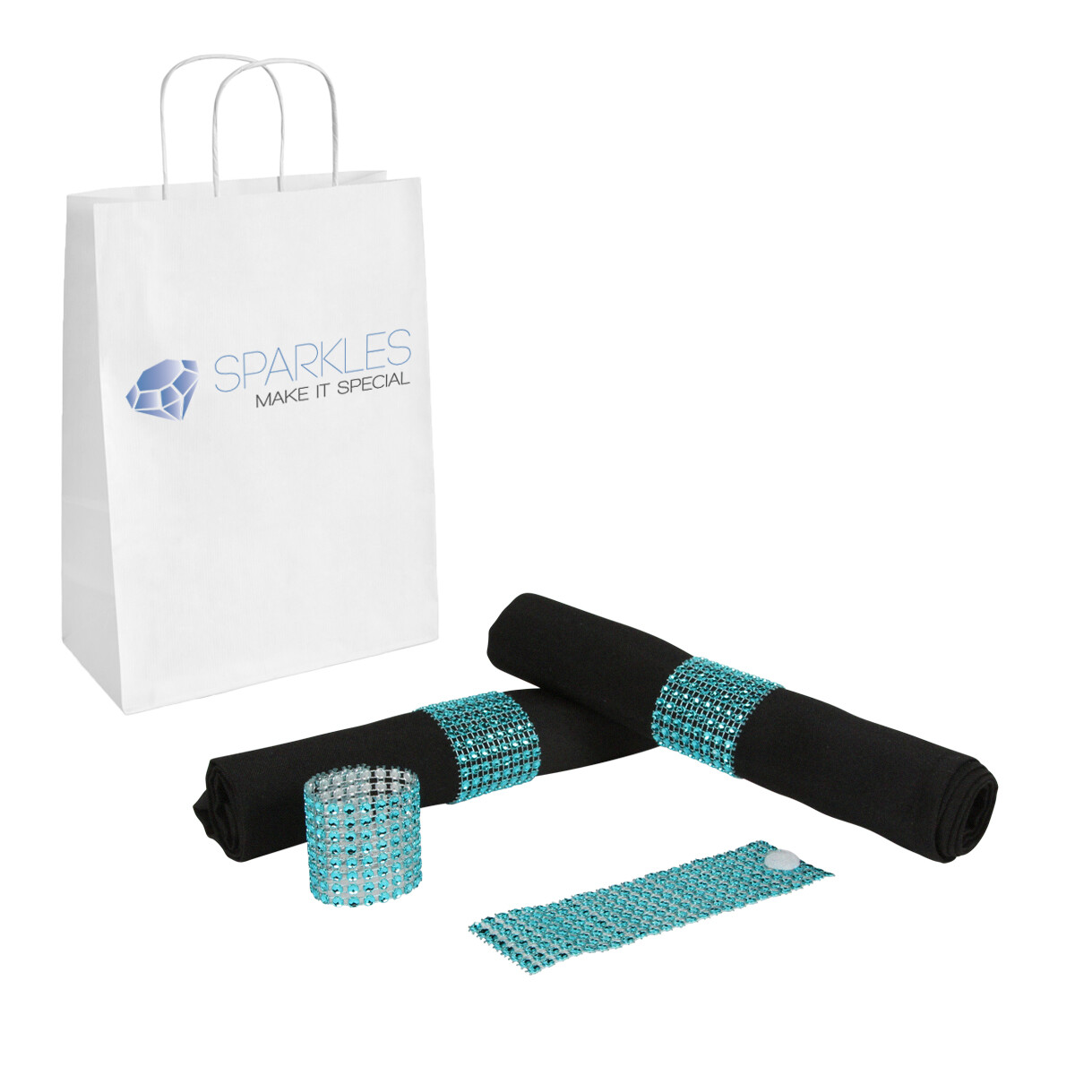 200 Turquoise Rhinestone Napkin Rings - 8 Row Reusable Fasteners 200 Turquoise Rhinestone Napkin Rings - 8 Row Reusable Fasteners
