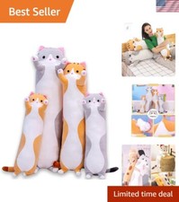 Charming Gray Cat Plush Toy - 35 Inch Long Cuddle Pillow for Stress Relief