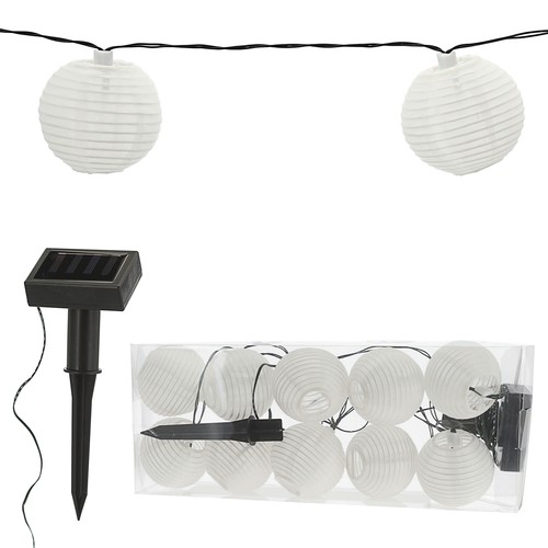 Solar LED Lampion Girlande L185 Weiß Ø7 Kugel Lichterkette Warmweiß 10 Lampions - Bild 4 von 6