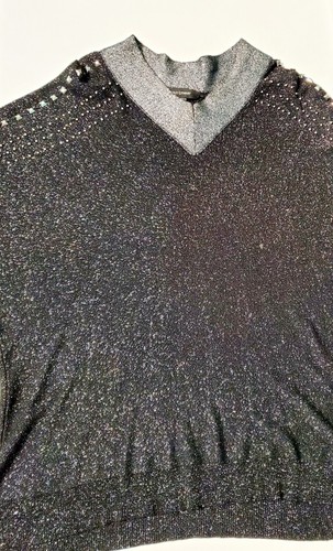 Ashley Stewart Black and Silver Glitter V-neck Plus Size Sweater - Size 18/20 - Picture 2 of 12