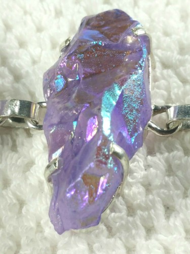 8-8.5" PURPLE TITANIUM DRUZY AURA QUARTZ STERLING SILVER TOGGLE BRACELET 38g - Picture 2 of 12
