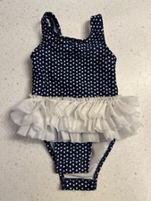 Cat  Jack baby girls blue polka dot swim suit size 9 month