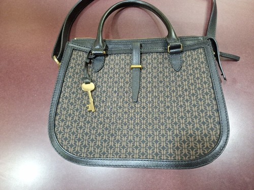 Fossil Ryder Signature Jacquard Fabric Leather Med. Satchel Crossbody Bag Purse - Picture 2 of 21