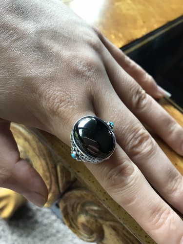 Shungite Sleeping Beauty Turquoise Sterling Silver Feather Ring