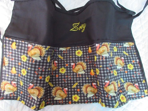 Turkey Thanksgiving Server Waitress Waist Apron Name FREE Teacher Lady Pizazz