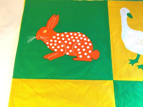 Vtg 1974 MCM Finlayson Finland Textile Fabric Panels Cat Chicken Pig Horse Cow - Picture 5 of 12