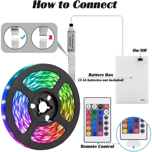 2M Battery Operated LED Strip Lights 5050 RGB Color Changing Tape Room Lighting - Picture 3 of 14