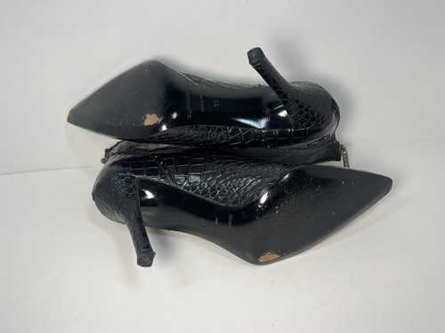 Burberry Booties Black Leather Croc Embossed Pointy Heels 38 Italy/8 US READ ALL - Picture 8 of 14