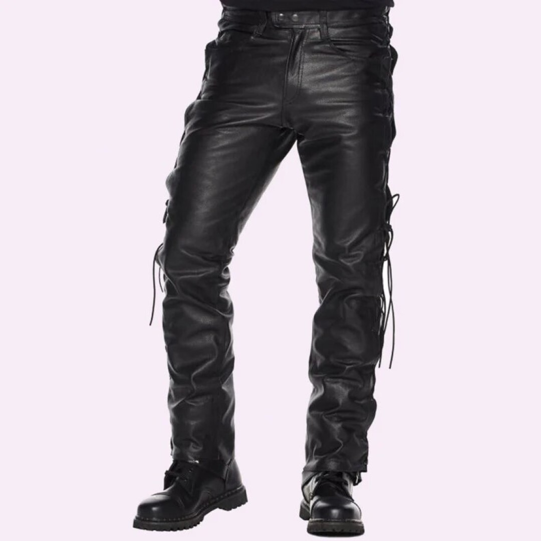 Leather Pants For Men In Side Lace Design And Pure Hand