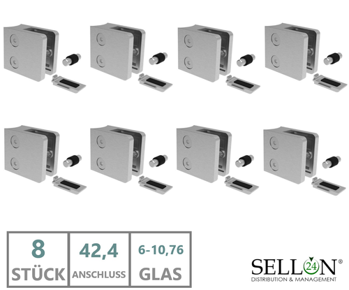 Edelstahl 8x Glas Halter 45x45 Rohr Eckig 42,4 Halterung Klemme Sicherungsstift - Bild 2 von 6