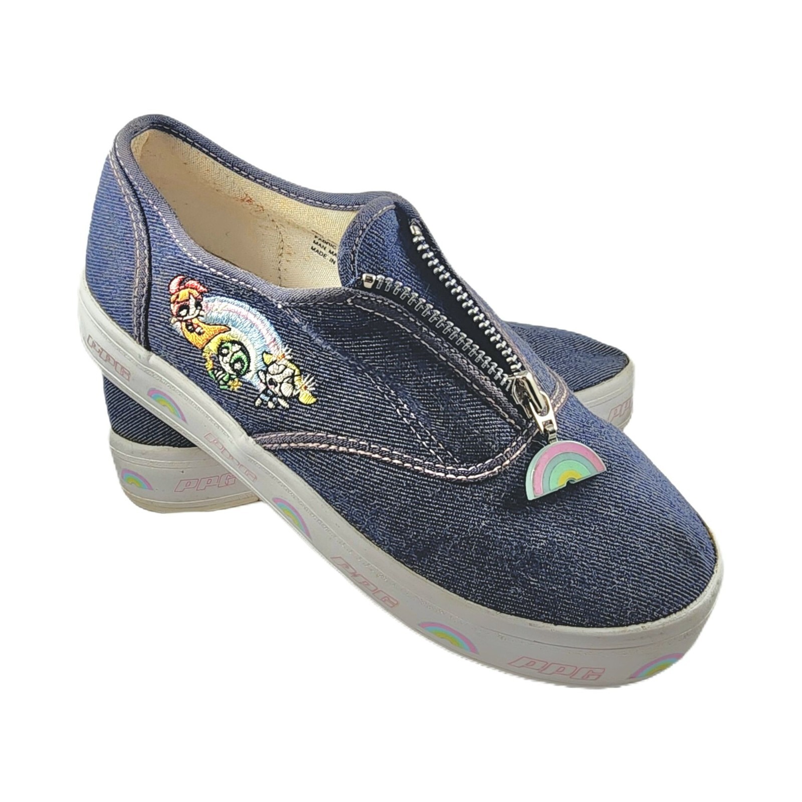 Vintage Powerpuff Girls Denim Shoes Embroidered C… - image 2