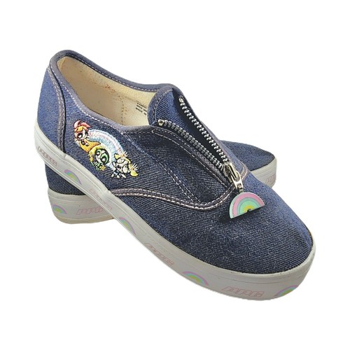 Vintage Powerpuff Girls Denim Shoes Embroidered Characters Zip Sneakers Size 3.5 - Picture 2 of 12