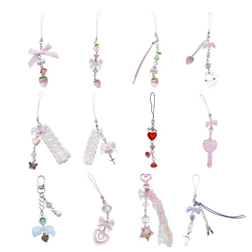 Elegant Beaded Keychain Acrylic Alloy Phone Charm Colorful Keyring Unique Charm