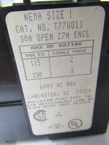 ✌️NEW JOSLYN CLARK CONTACTOR T77U011 76 30 AMP SIZE 1 COIL 120VAC SINGLE PHASE - Picture 16 of 20