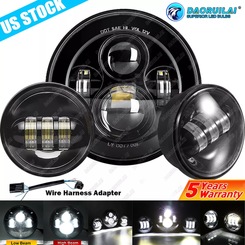 7"inch LED DRL Headlight + Passing Lights For Harley Davidson Touring Road King  - Picture 1 of 12