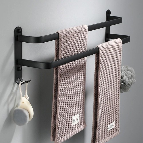 Towel Hanger Wall Mounted 30-50 CM Towel Rack Bathroom Aluminum Black Towel Bar  - Picture 3 of 15