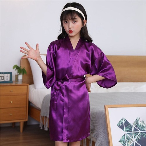 Kids Girls Sleepwear Kimono Robe Dressing Gown+Silk Bathrobe Satin Set Nightgown - Picture 10 of 16