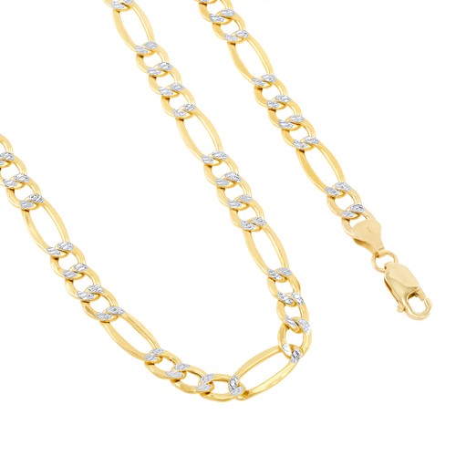 10K Yellow Gold 2mm-9mm Diamond Cut White Pave Figaro Chain Necklace 16"- 30" - Picture 56 of 108